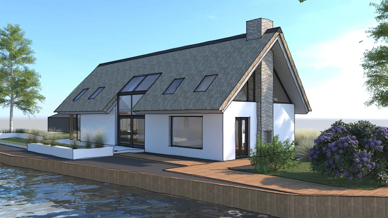 Rietkapvilla voor transformatie — gesloten noordgevel zonder uitzicht