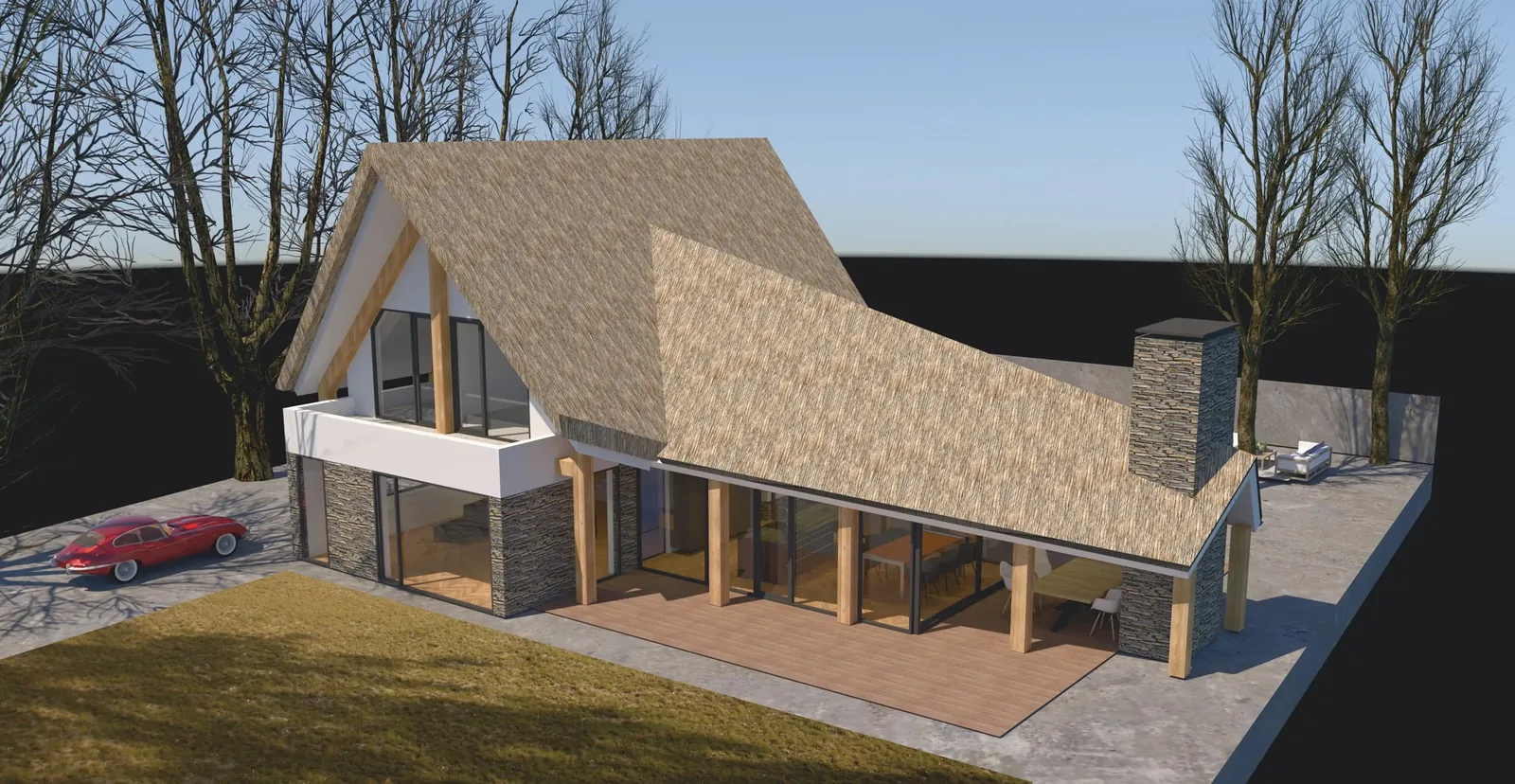 Architect Nederhorst den Berg Moderne villa met rieten kap