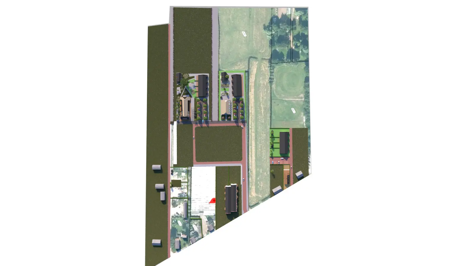 Kleinschalige ervenstructuur met woningen rond groene binnenruimtes