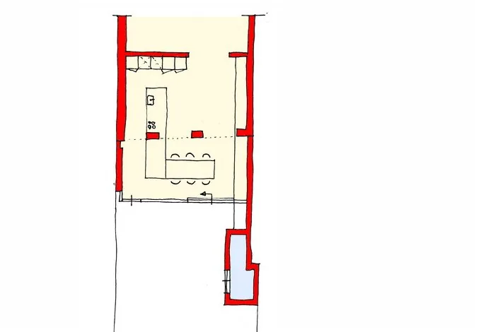 Plattegrond aanbouw rijksmonument - verbinding keuken en eetkamer