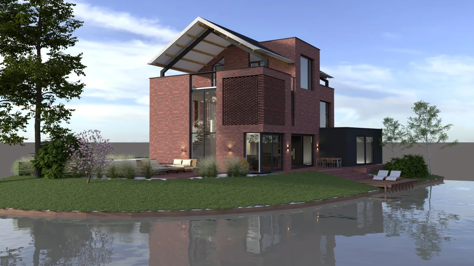 Gemetselde onderbouw met schuin vrijstaand dak als herkenbare daklijn