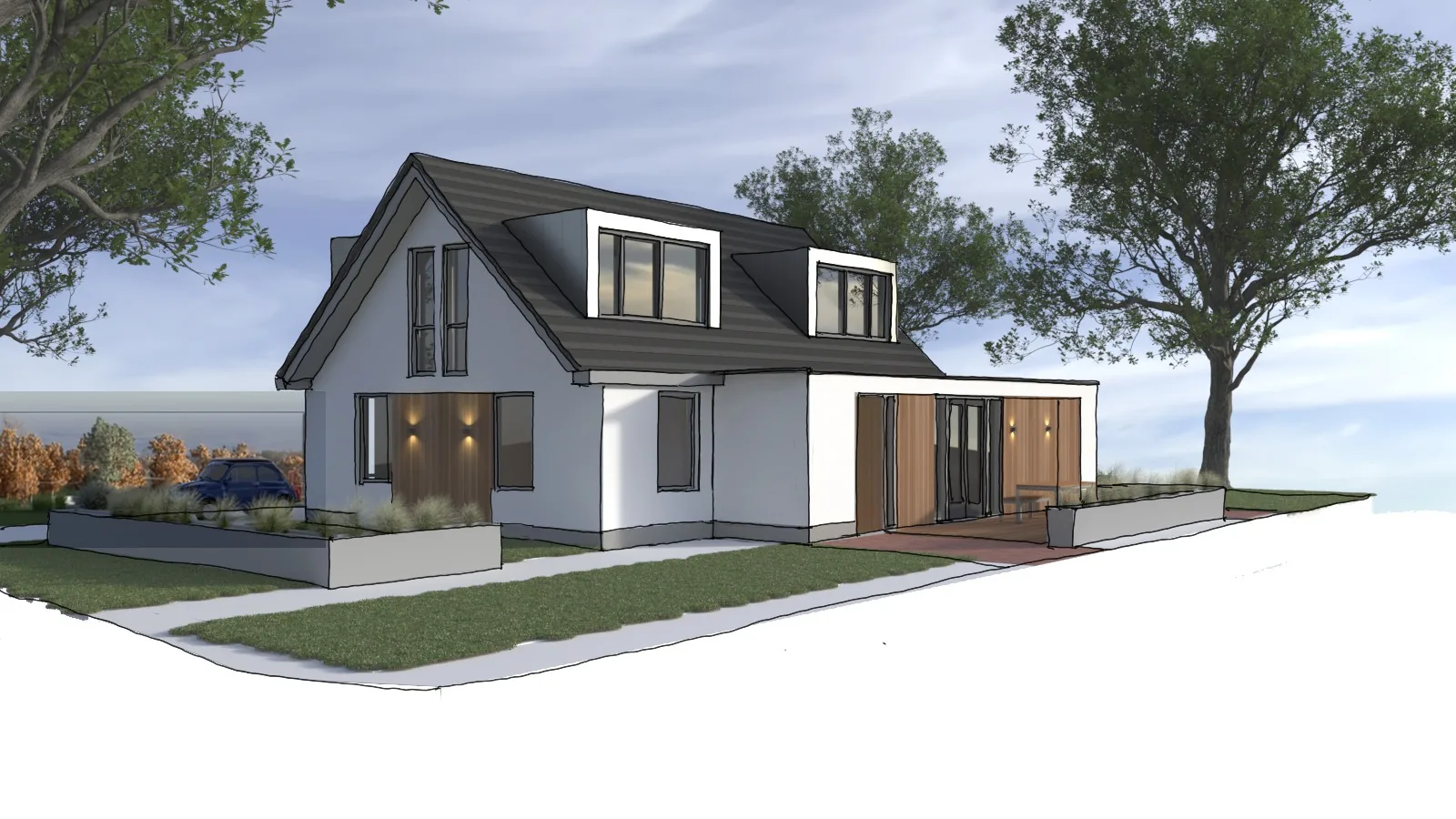 Ruimtelijke leefkeuken als hart van de villa - maximale lichtinval en sterke verbinding met buiten