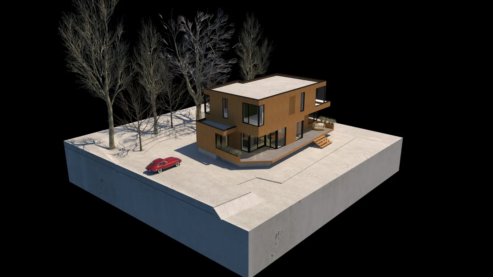 Villa in het duinlandschap van Almere Duin met horizontale lijnvoering en ruime overstekken