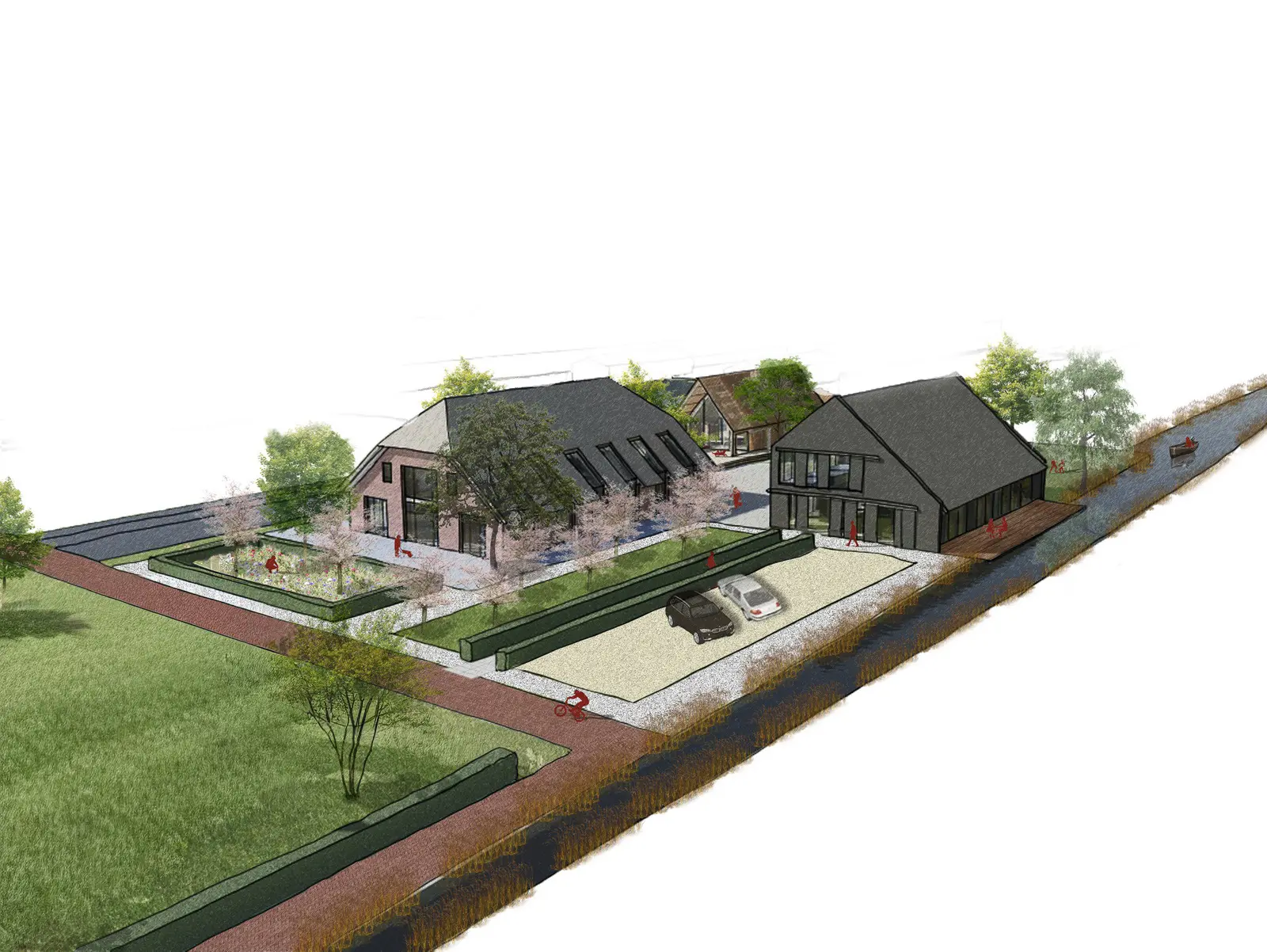 Boerenerf woningen Emmaweg Kortenhoef, gebiedsontwikkeling VLEK Groenewoud Wijdemeren